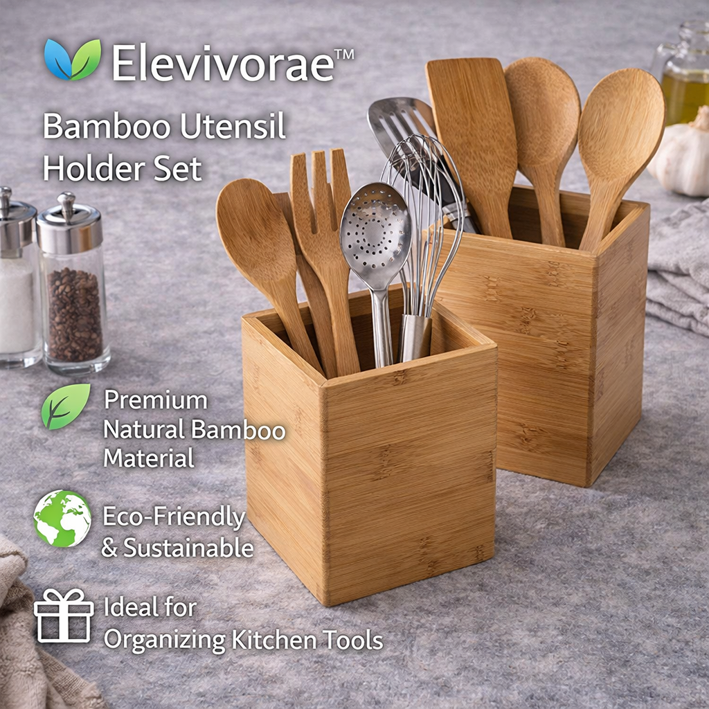 Elevivorae™ Bamboo Utensil Holder Set